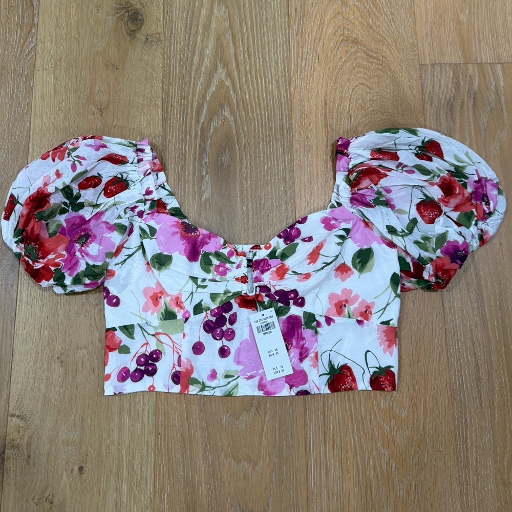 Abercrombie & Fitch Floral Puff Sleeve Blouse - Pink and Red